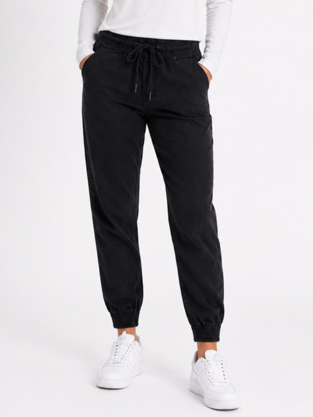 Jeaniologie Black Cotton Twill Joggers Size 30 Womens Pants